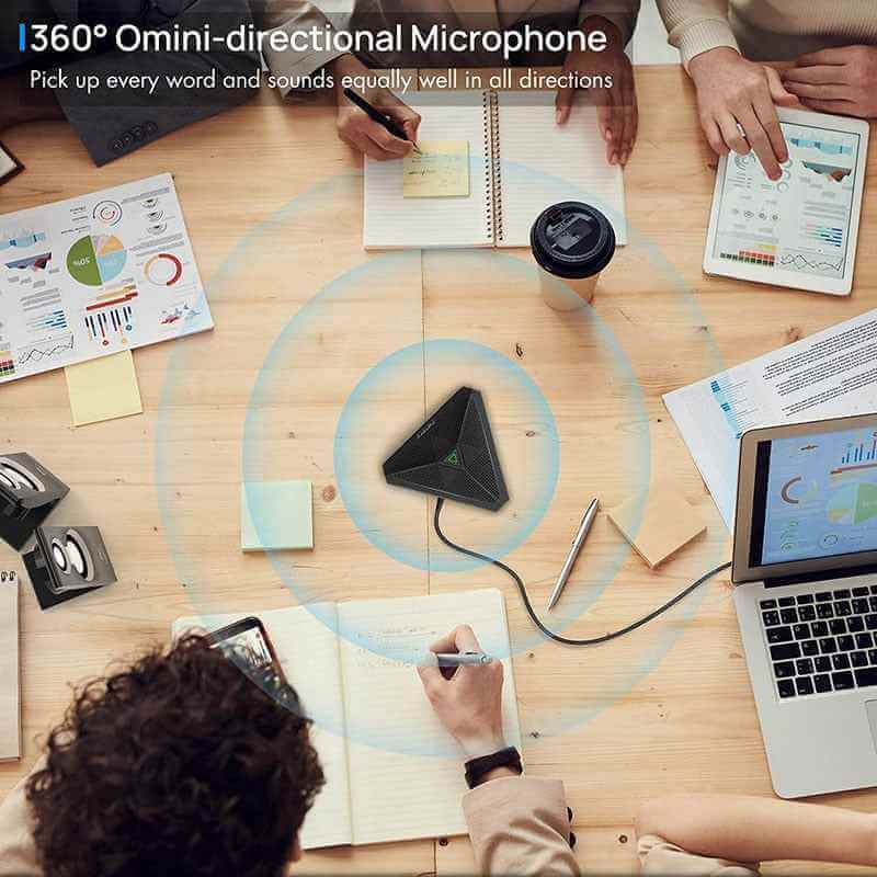 USB Conference Microphone, CM001 Desktop Computer Mic, Mute Button with LED Indicator, Omnidirectional Condenser Boundary Micro