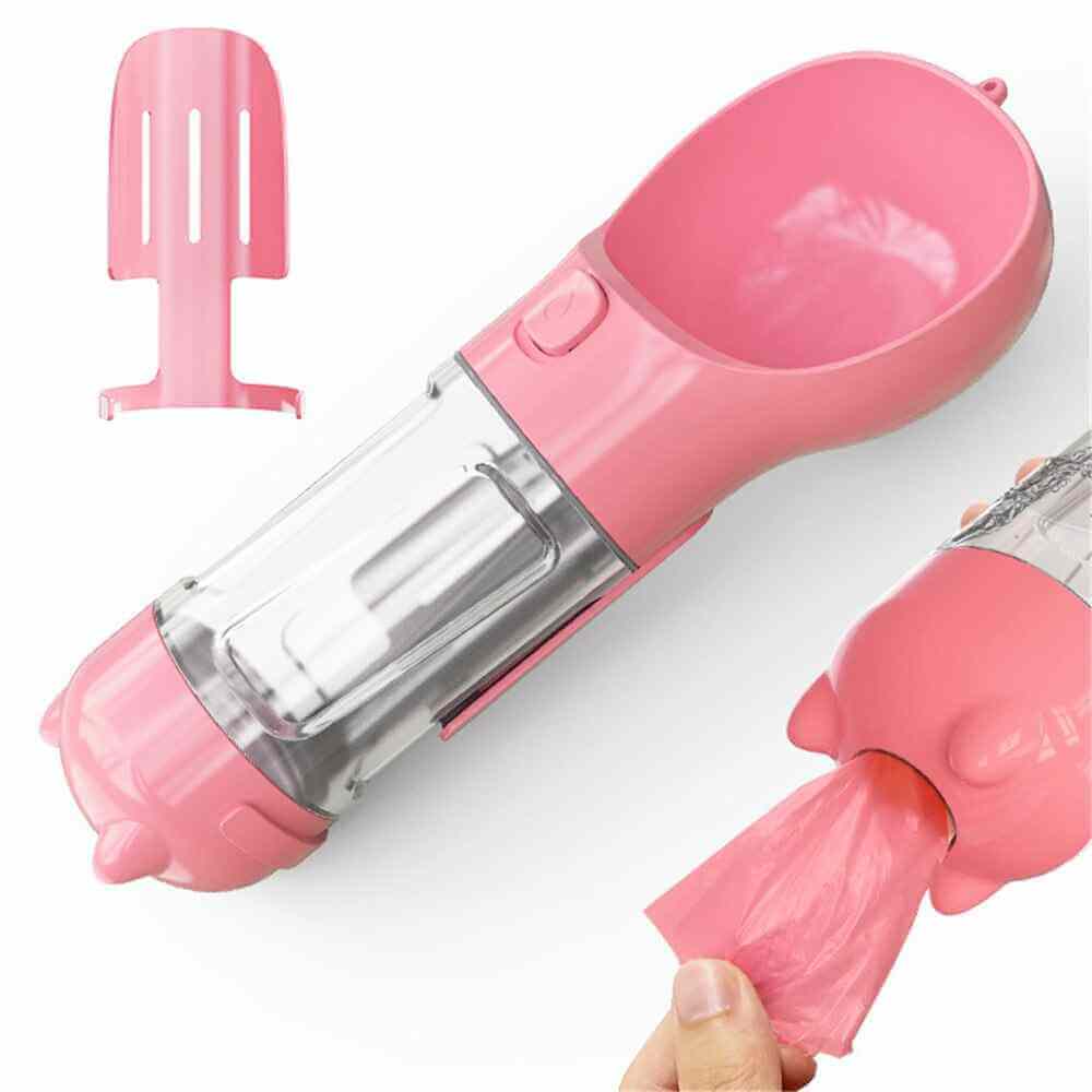 Multifunction Outdoor Dog Water Bottle - Best, Portable & Leak Proof pink color