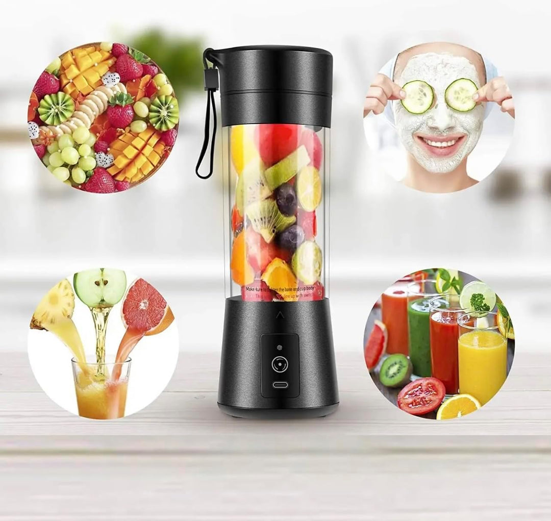 Portable Blender, Mini Personal Blender for smoothies USB Rechargeable On The Go Mixer Electric Blender Personal Size Rechargeable USB, 380Ml Juicer Cup With 6 Blades (Black)