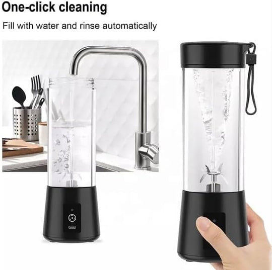 Portable Blender, Mini Personal Blender for smoothies USB Rechargeable On The Go Mixer Electric Blender Personal Size Rechargeable USB, 380Ml Juicer Cup With 6 Blades (Black)