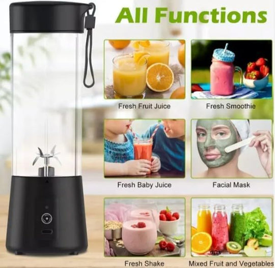 Portable Blender, Mini Personal Blender for smoothies USB Rechargeable On The Go Mixer Electric Blender Personal Size Rechargeable USB, 380Ml Juicer Cup With 6 Blades (Black)