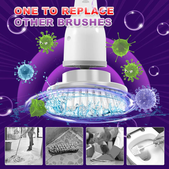 Rechargeable Cordless Power Electric Spin Scrubber & 7 Replaceable Brush Heads with Adjustable Extension Handle Shower Scrubber Electric Cleaning Brush