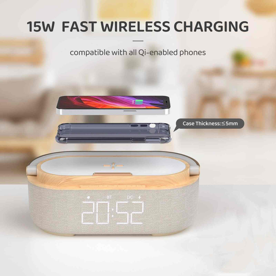 Alarm Clock Phone Charger Wireless Digital LED with Bluetooth Speaker