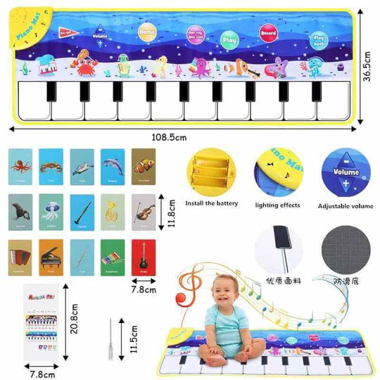 Children Musical Piano Play Mat, Animal Sound, Early Learning Stage