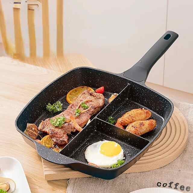 Egg Steak Divided Frying Pan 3 in 1 Multifunctional Prevent Stick