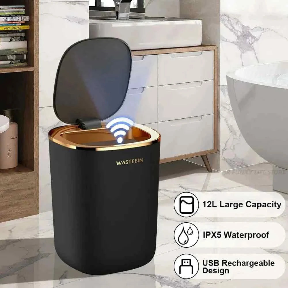 Bathroom Trash Can with Sensor : 12L Luxury Smart Trash Can