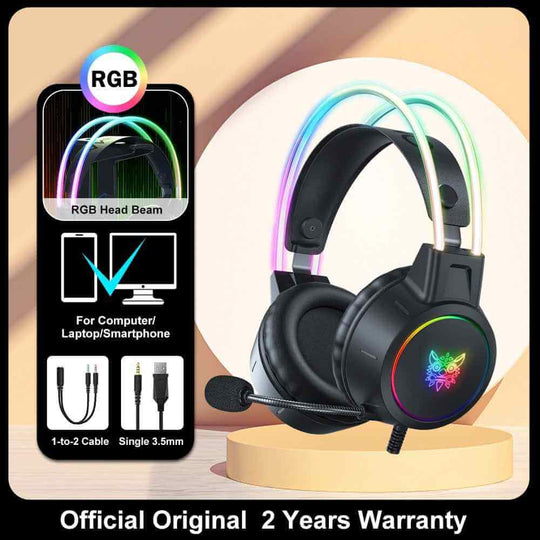 Headphones with RGB LED Light Flexible Mic Gaming Headset 7.1