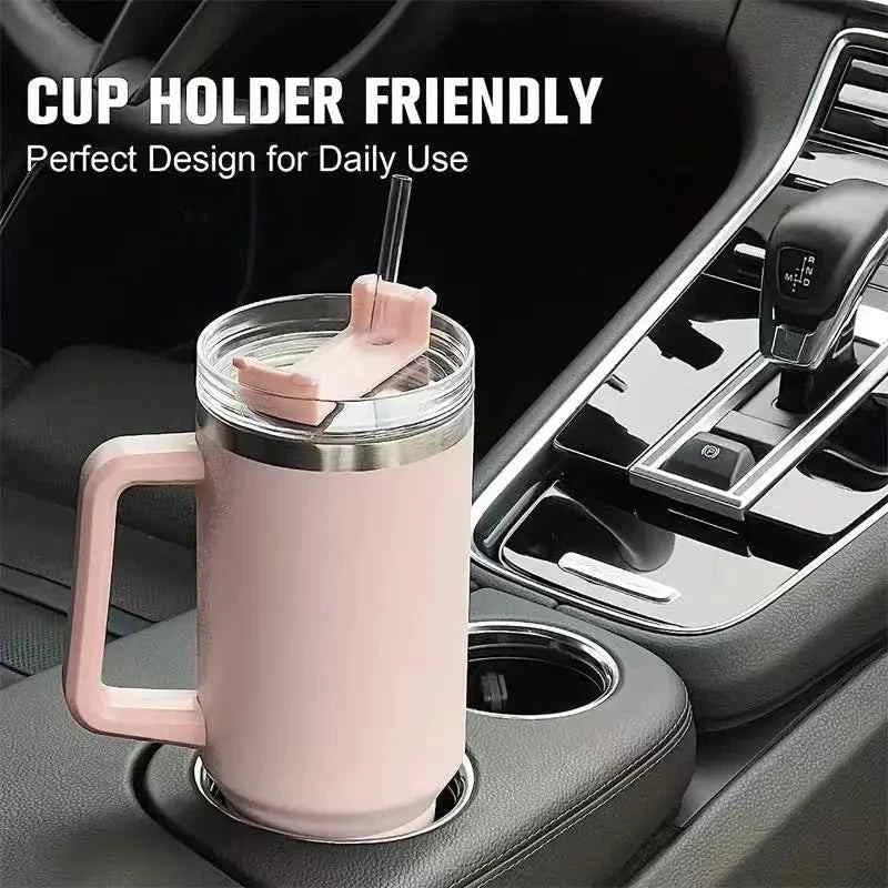 Best Water Bottle for Car Straw Coffee Insulation Cup 40oz With Handle Portable Car Stainless Steel Water Bottle LargeCapacity Travel BPA Free Thermal Mug
