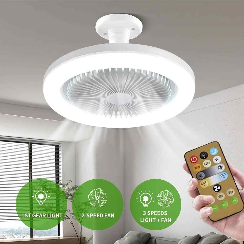  Ceiling Fan and Light LED Lamp with Remote Control Tricolor (white color)