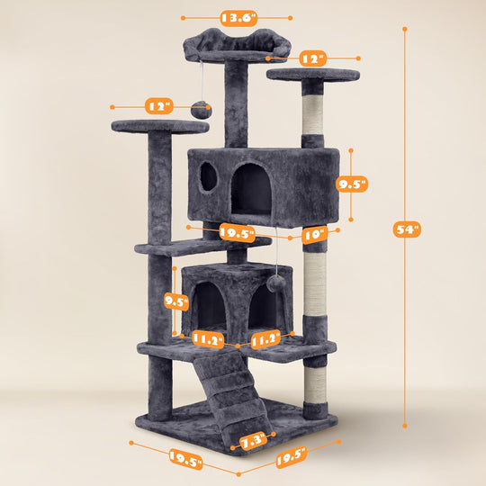 54 Inch Cat Tree Tower Condo Furniture Scratch Post for Kittens Pet House Play