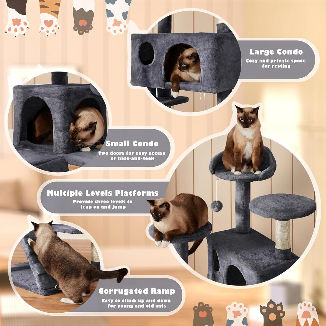 54 Inch Cat Tree Tower Condo Furniture Scratch Post for Kittens Pet House Play